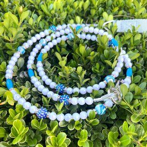 Boujee Dog Leash - Blue Sparkly Beaded- Handmade